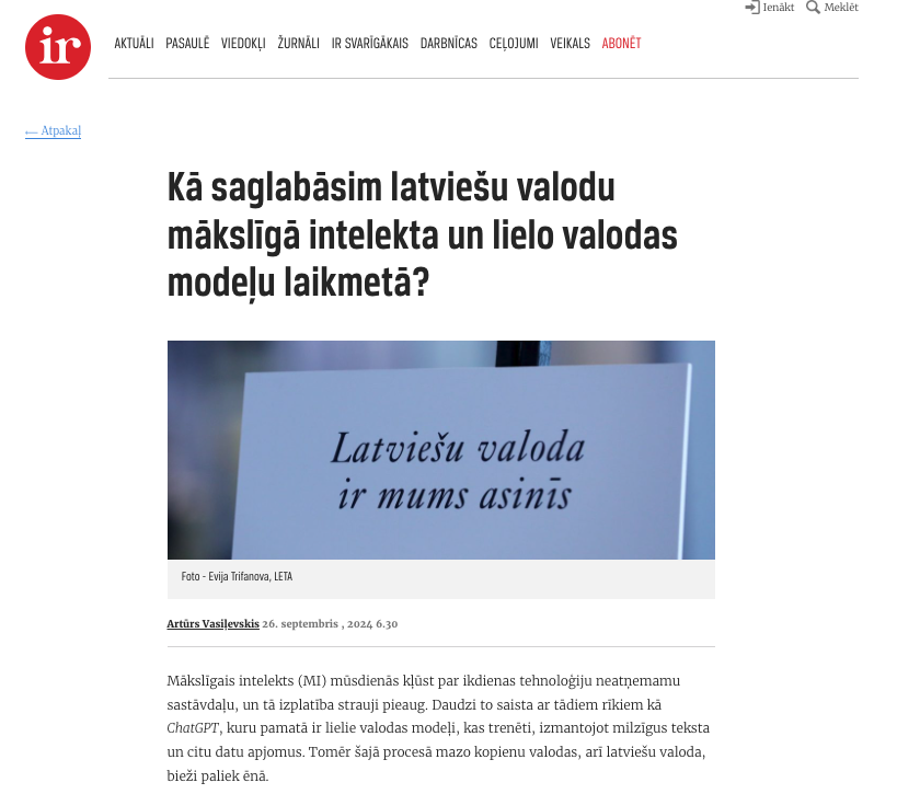 Kā saglabāsim latviešu valodu mākslīgā intelekta un lielo valodas modeļu laikmetā?